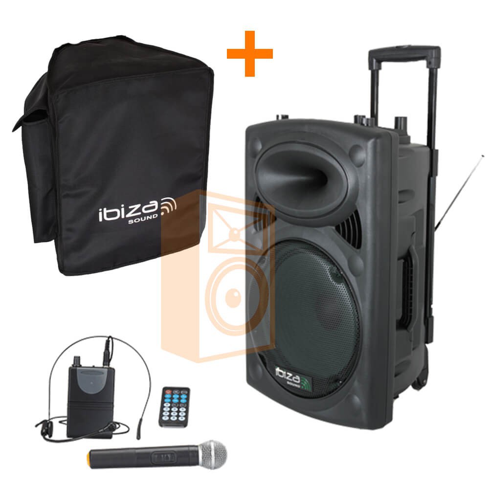 Terug, terug, terug deel expositie creëren IBIZA Sound PORT12VHF-BT - 12" Mobiel Pa systeem met USB en Bluetooth + hoes