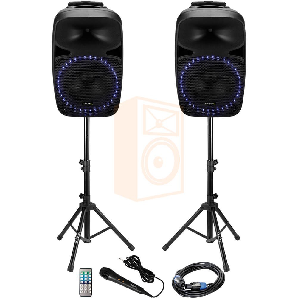 Omzet sturen Durven Ibiza sound PKG12A-SET - Actieve speaker set met USB/SD speler en bluetooth  12”/30cm – 2 x 400W