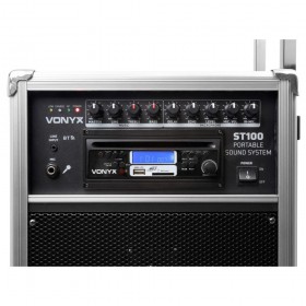 voorkant bediening Vonyx ST100 MK2 Mobiele geluidsinstallatie 8" BT/CD/MP3/UHF + Record functie