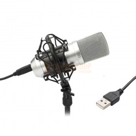 vaardigheid escort manipuleren VONYX CM300S - USB Studio Microfoon Titanium incl. kabel, standaard, spin  en windkap