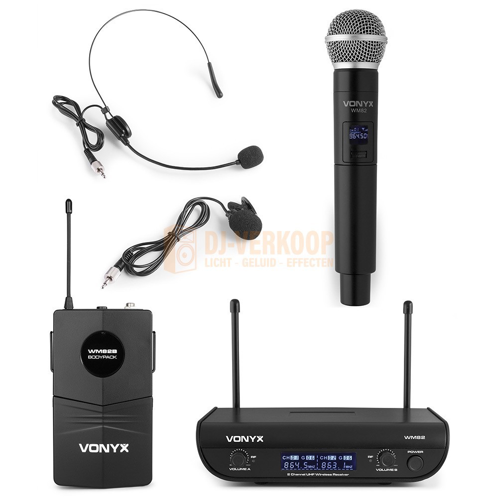 Hobart slagader het doel Vonyx WM82C - Digitaal UHF 2-Kanaals Draadloos Microfoonsysteem met 1  handmicrofoon en 1 bodypack