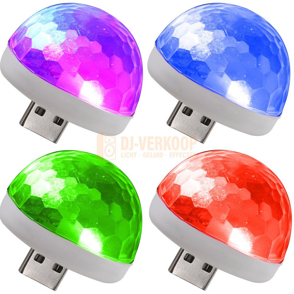 Party Light & Sound MOBILE-ASTRO-SET - Compacte RGB LED Disco Lichteffecten met USB-aansluiting 4 Stuks