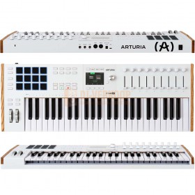 Arturia KeyLab 49 MK3 White - MIDI-controller voor studio en live performances boven, voor en achterkant met aansluitingen